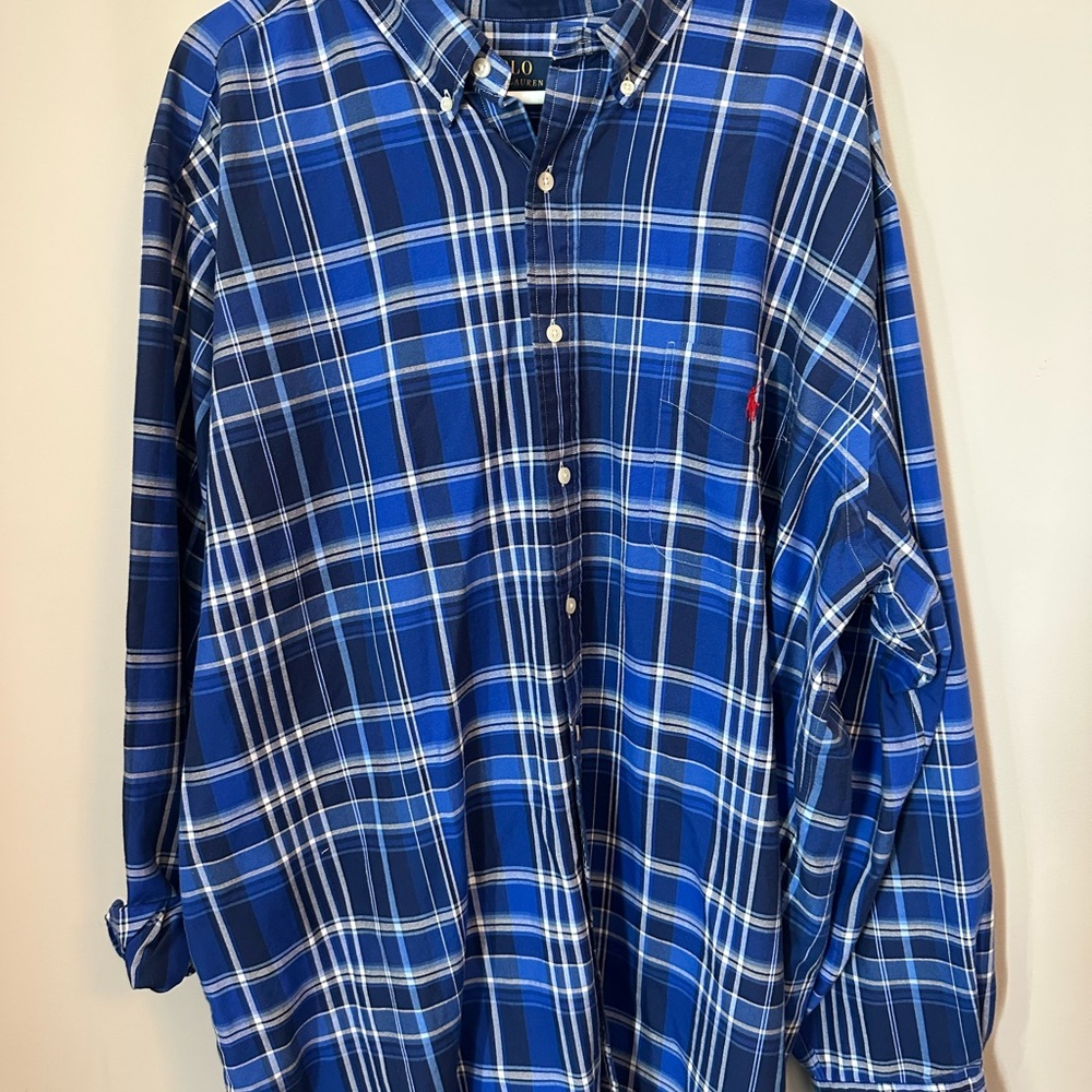 Ralph Lauren Blue and White Plaid Casual Shirt